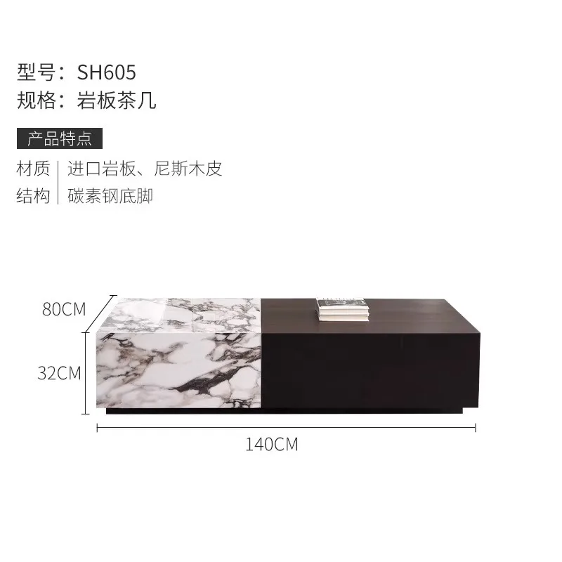 Rock slab coffee table TV cabinet combination Bulgari rock slab coffee table living room household Italian minimalist rectangula