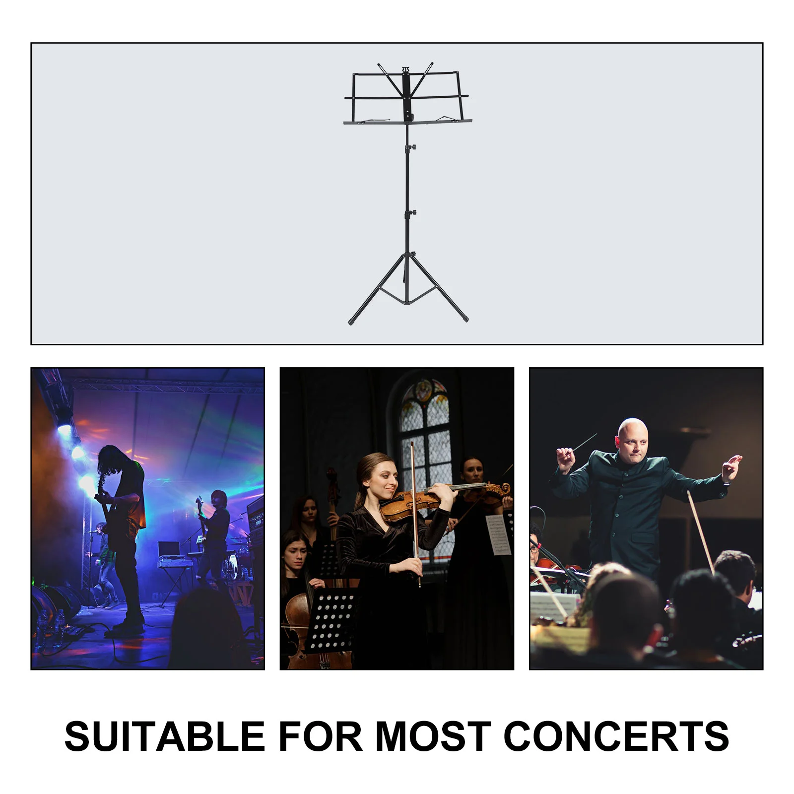 Music Stand Accessory Universal Tripod 135x47cm Folding Score Holder Reading Black