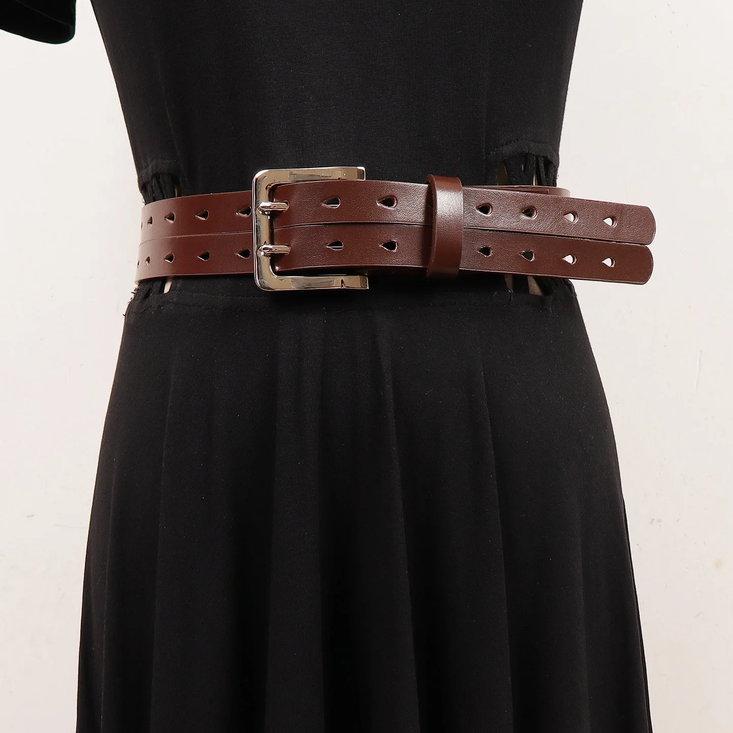 OL Style Retro Neutral Split Belt Women's Brown Double Row Deduction Style Belts Men's Multi Style Double-layer Belts