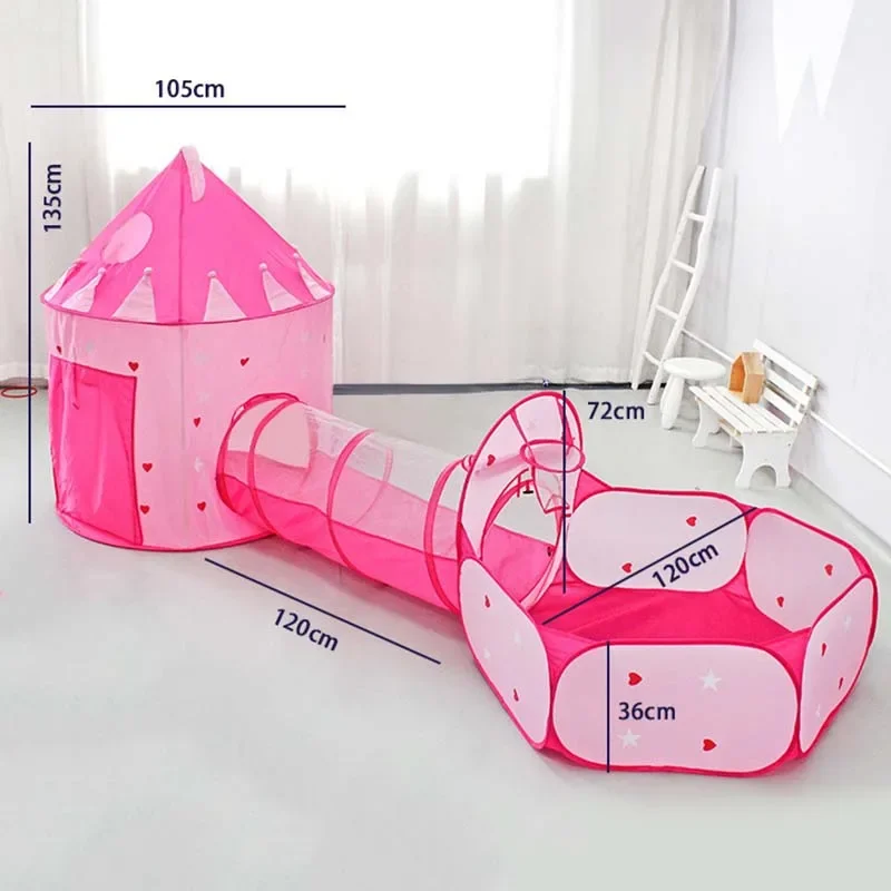 Tente de jeu portable 3 en 1 pour enfants, maison de jeu intérieure et extérieure, tunnel, maison de jeu pour enfants, piscine à balles océArabes, fosse pliée pour bébé, château