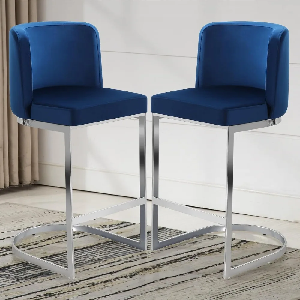 

Counter Height 26" Bar Stools Set of 2 Modern Velvet Barstools with Back and C-Shaped Metal Frame, Upholstered Bar Chairs Counte