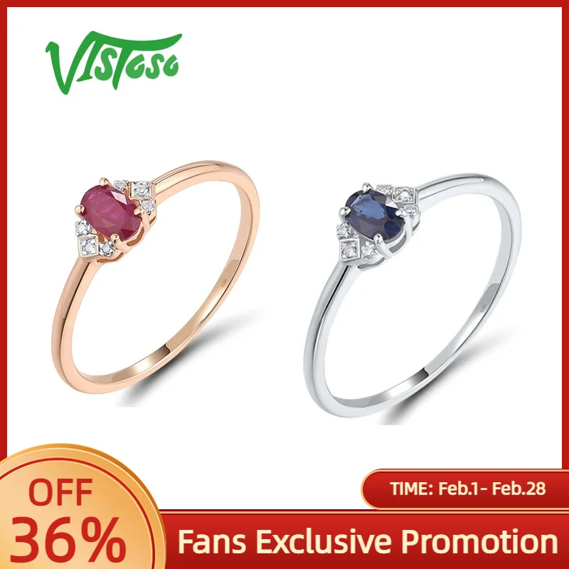 

VISTOSO Real 14K 585 Rose White Gold Ring For Women Sparkling Diamonds Ruby Sapphire Simple Wedding Anniversary Fine Jewelry