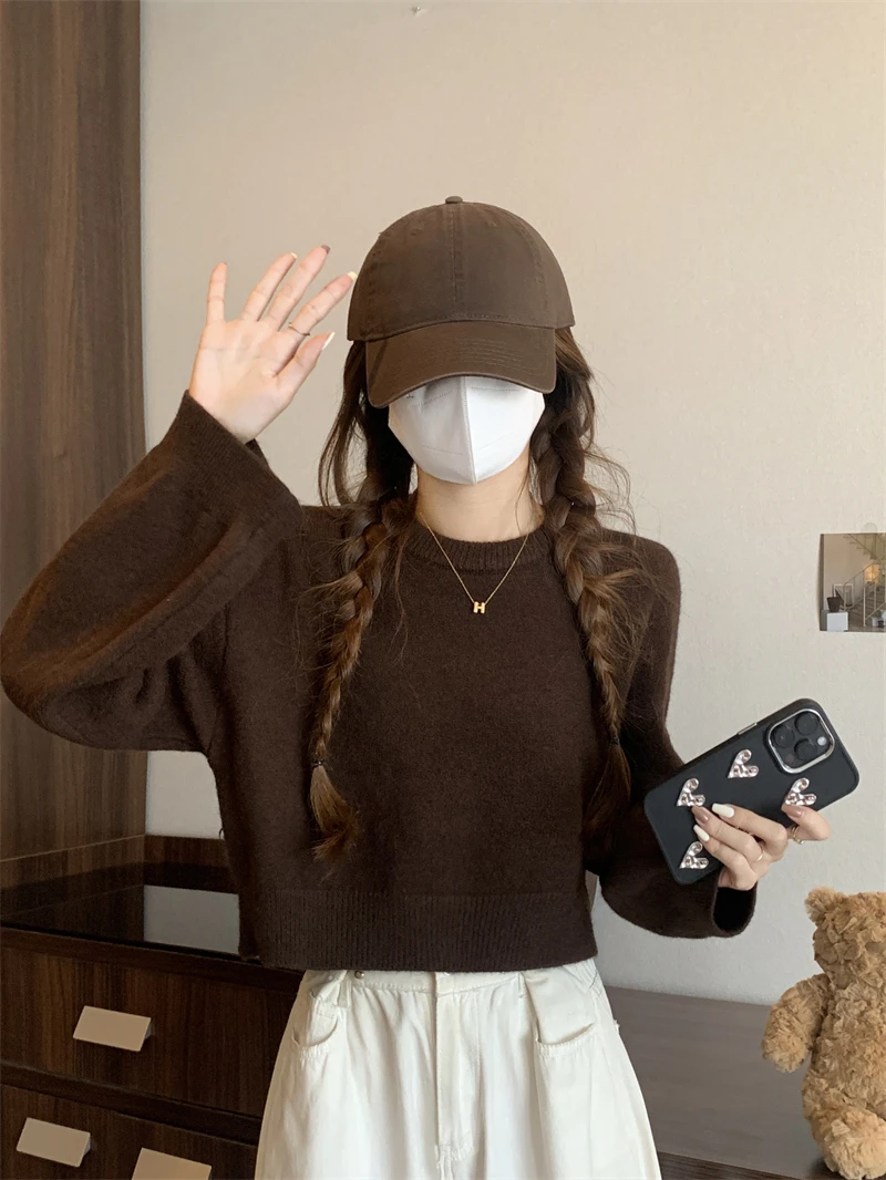 

Caramel ort Svel Women's Sweatirt High Waist Long Sve Knitted Top for Autumn Season Comfortable Loose Fit Sle