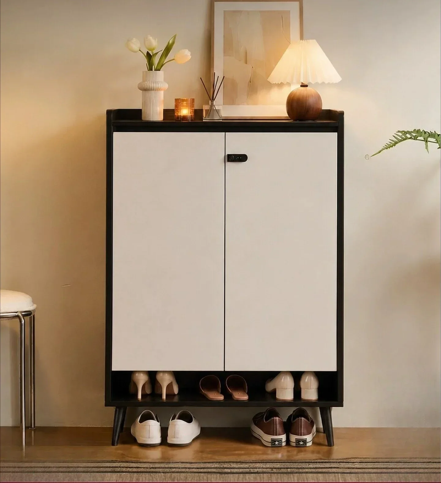 Door Household Small Apartment Storage Cabinet Integrated Against The Wall With Lock With Ambient Light Shoe Rackb22