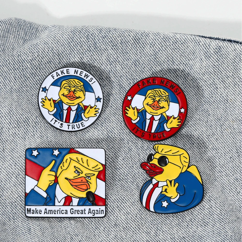 4Pcs/Set Funny Duck Trump Collection Pins Make America Great Again Enamel Brooches Gifts for Americans For