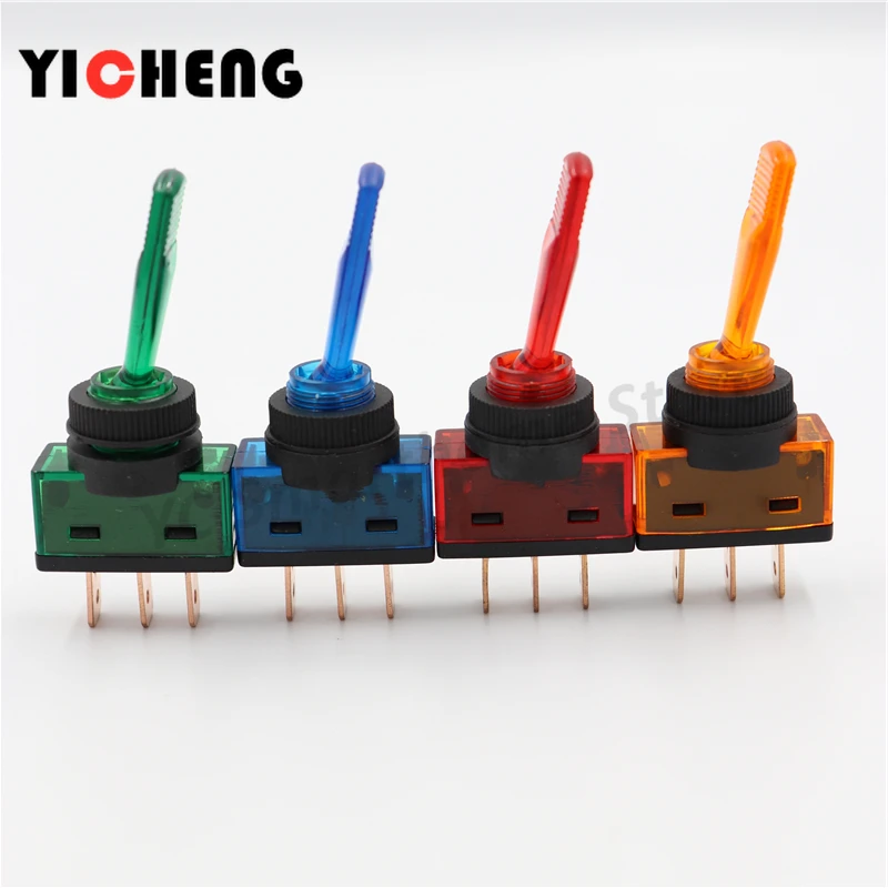 Interruptor 12v rocker do carro iluminado, 4 unidades, 20a interruptor rocker vermelho azul verde amarelo