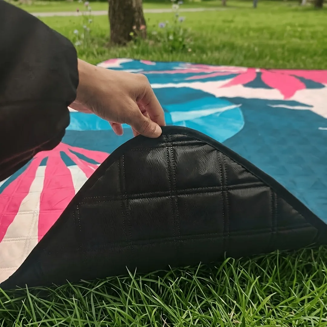 Extra Large Foldable Picnic Blanket Soft Padded Layer Design with Floral Carry Strap Ideal for Beach Park Camping Travel