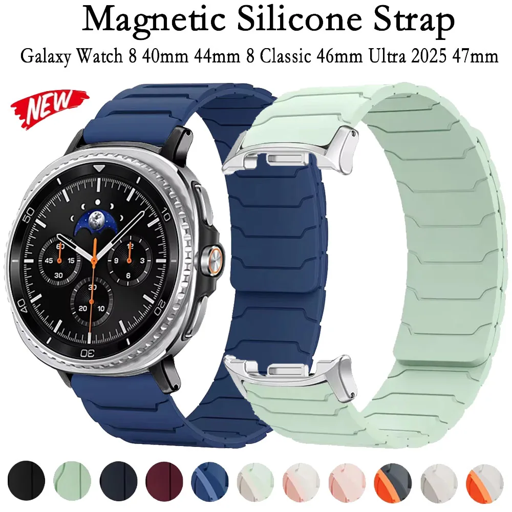 Silikonarmband für Samsung Galaxy Watch 8 40 mm 44 mm, klassisches 46 mm magnetisches, atmungsaktives Armband für Galaxy Watch Ultra 2025 47 mm
