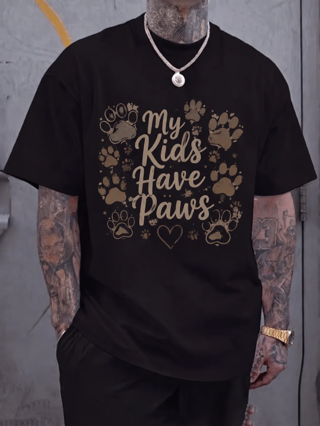 

Men Graphic Tee Short Sleeve Classic Fit Paw Print Pet Dad My Kids Have Paws Vintage Retro Print Streetwear Outdoor Casual