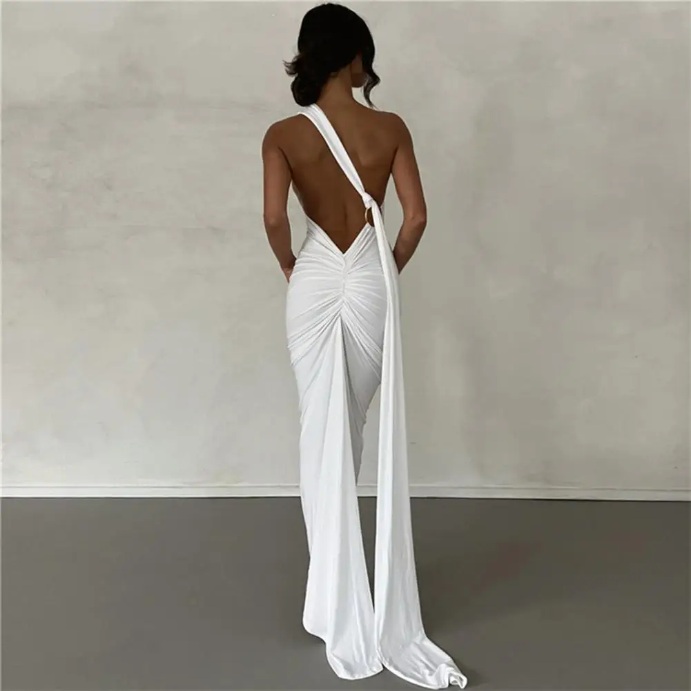 

Summer Dress Elegant Halter Neck Maxi Dress for Women Irregular Skinny Fit Evening Gown with Off Shoulder Design for Cocktail