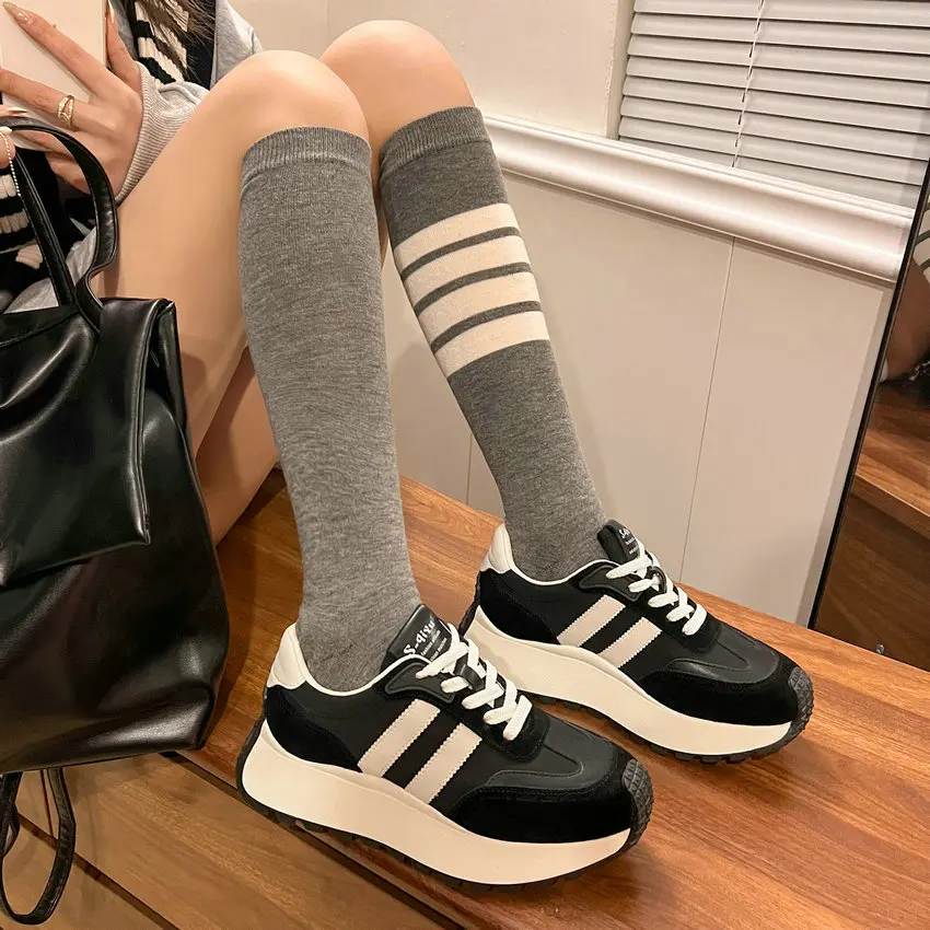 QUTAA 2024 Women Sneakers Genuine Leather Mesh Breathable Platforms Spring Summer Casual Sports Shoes Woman Size 35-39