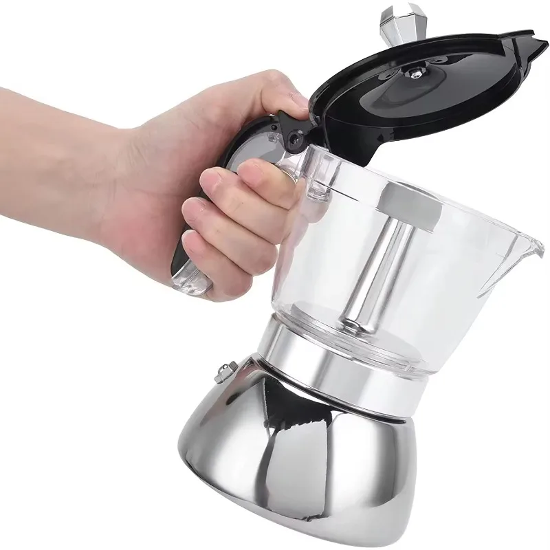 

Italian Stainless Steel Hand Brew Coffee Pot Thickened Transparent Visual Moka Pot Cold Extraction Tool for Coffee & Tea Urns