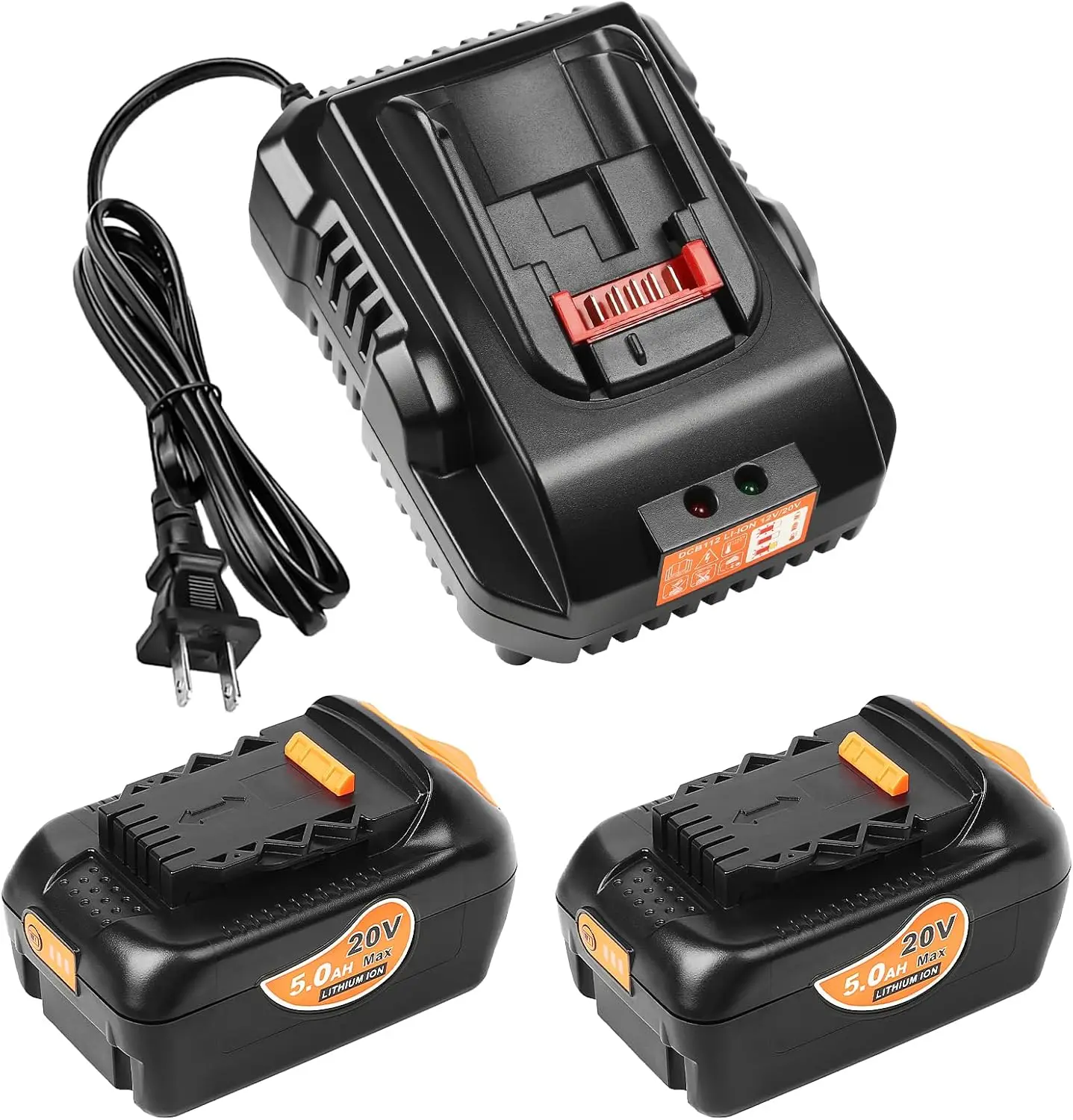 2Pack Replacement for Dewalt 20V Max Battery 5.0Ah and DCB112 Charger - OEM Equivalent Capacity, Compatible wit