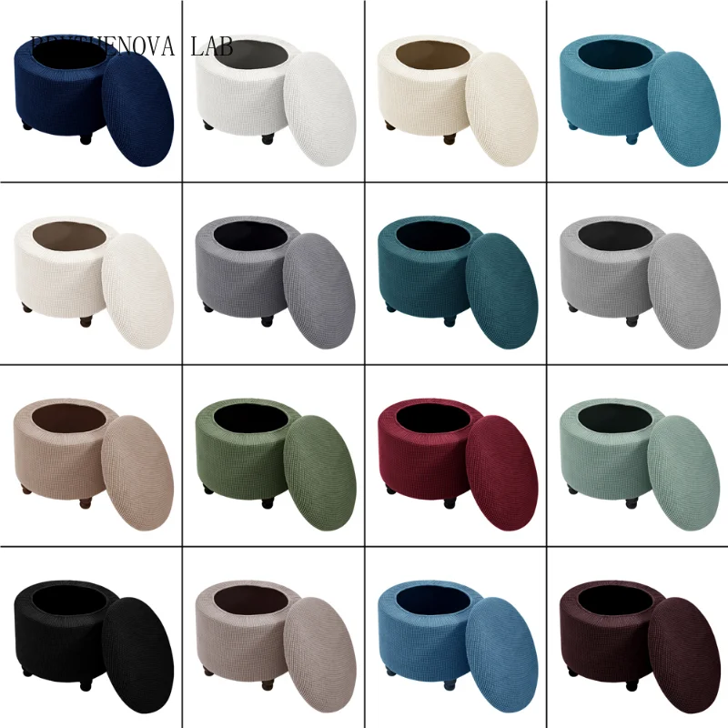 Round Footstool Cover Stretch Storage Ottoman Chair Stool Storage Cover Footrest Slipcovers Round Pouffe Dustproof Slipcovers