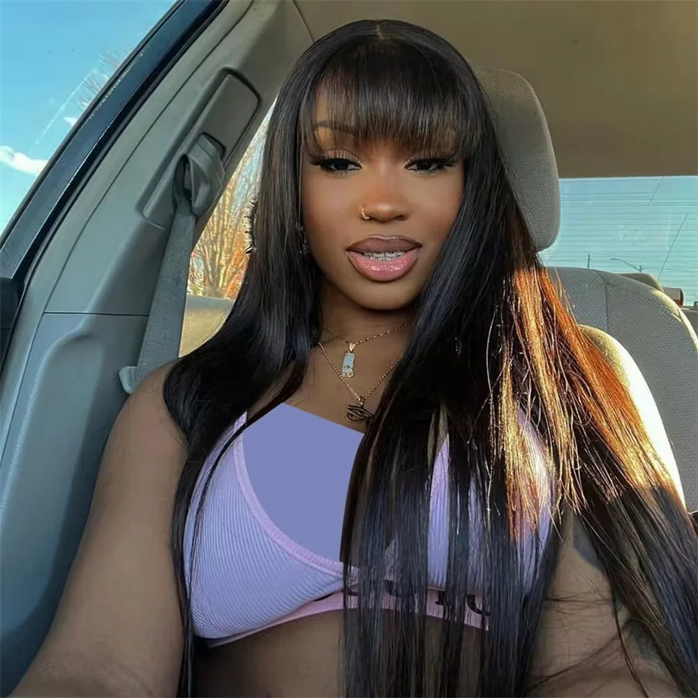 

Straight Human Hair Wigs With Bangs 3X1 Full Machine Made Lace Wig with Bangs 30 inch Brazilian Human Hair for women Choice