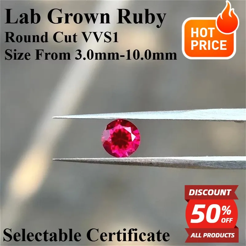NEW Lab Grown Ruby Round Cut Pigeon Blood Red Color  DIY Charms Jewelry Making Main Materials Selectable  Certificate
