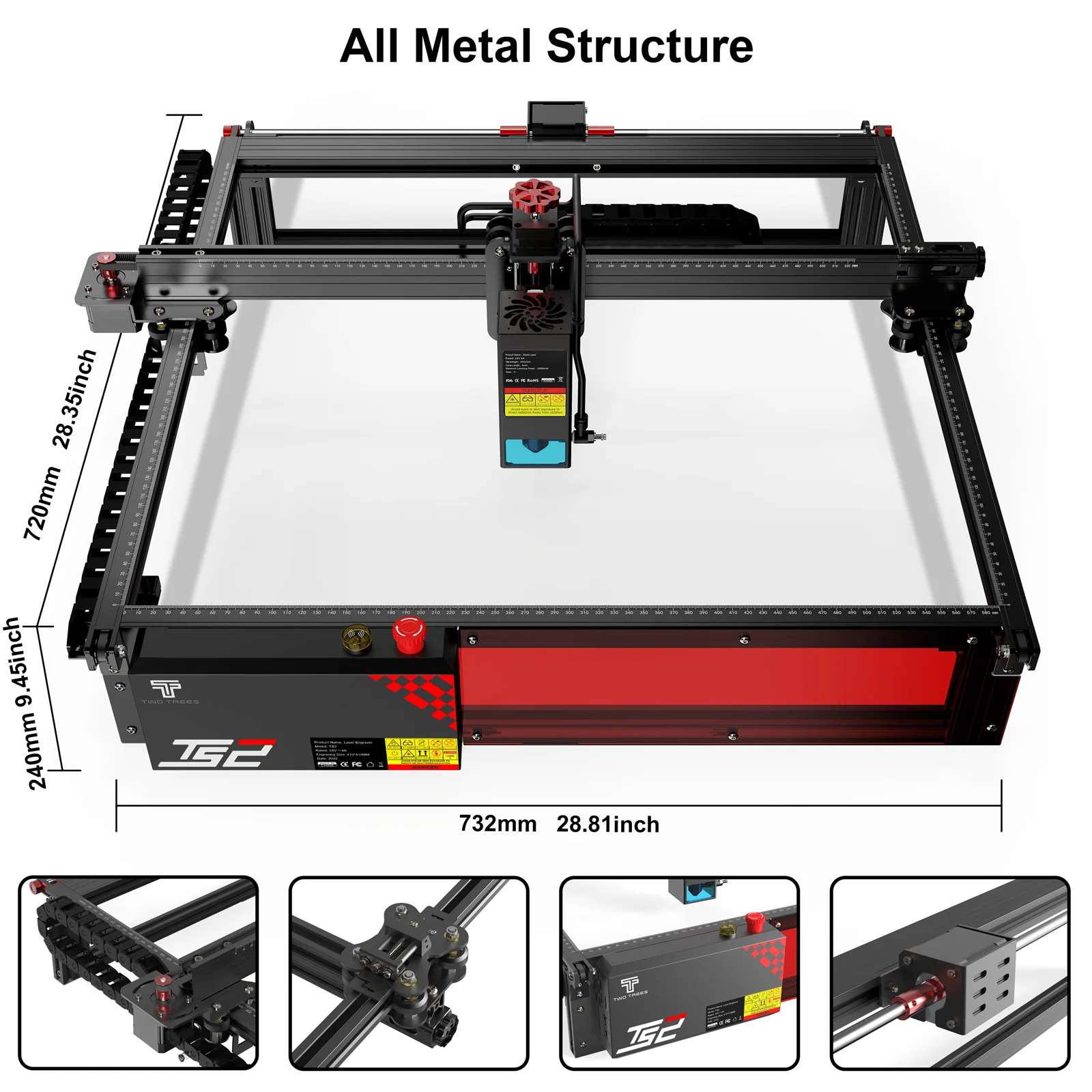 TWOTREES TS2 160W CNC Laser Engraver Engraving Cutting Machine Built-in Air Assist App Control Support Offline Print 410*410mm