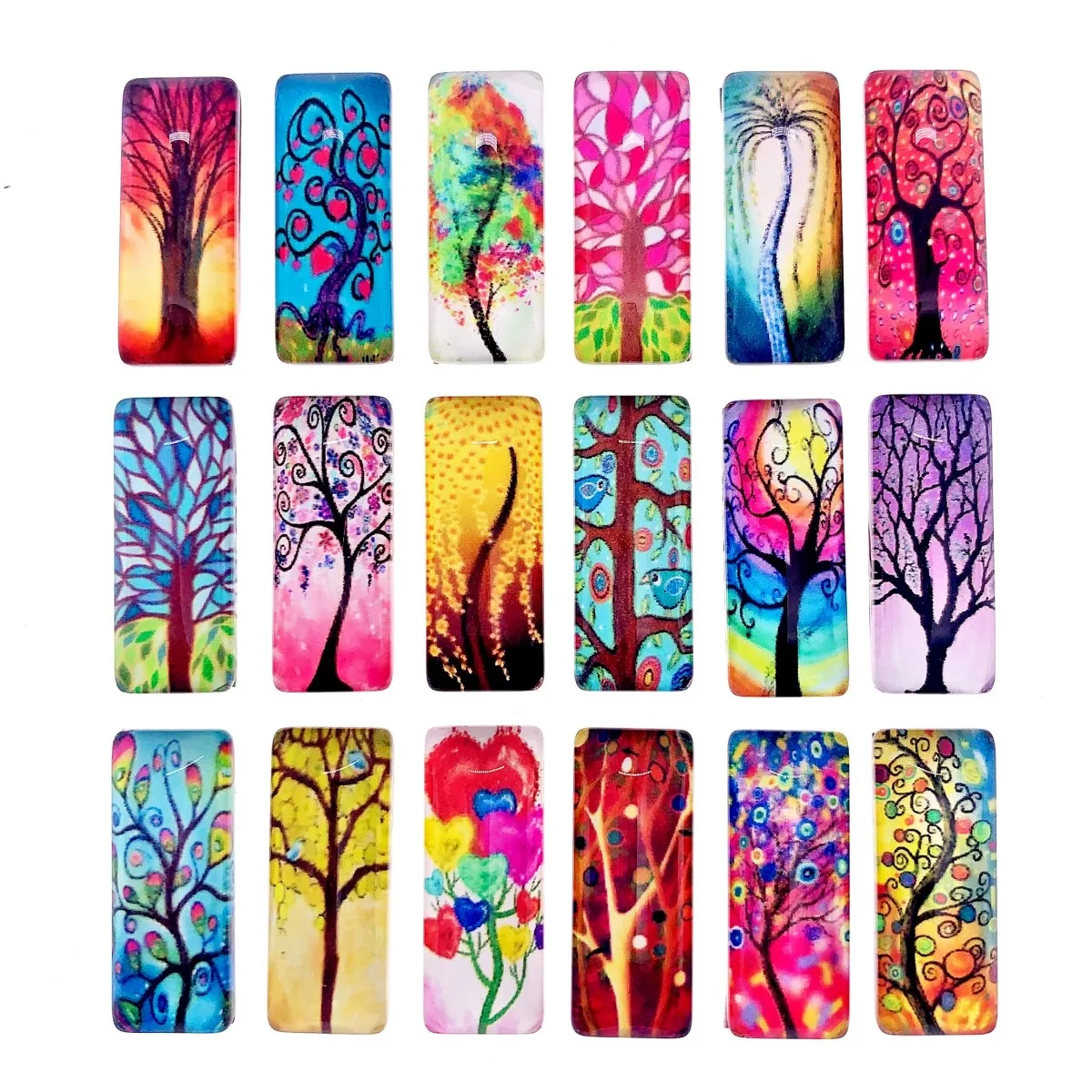 10x25mm Random Mixed Life Tree Rectangle Glass Cabochon Dome Flatback Photo Tray Blank Base DIY Making Accessories 10pcs(5pairs)