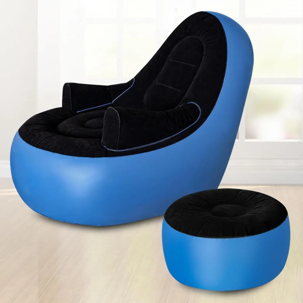 

Inflatable Couch with Armrest＆Ottoman, Blow Up Lounger Chair, Folding Lazy Sofa, Inflatable Furniture Without Pump