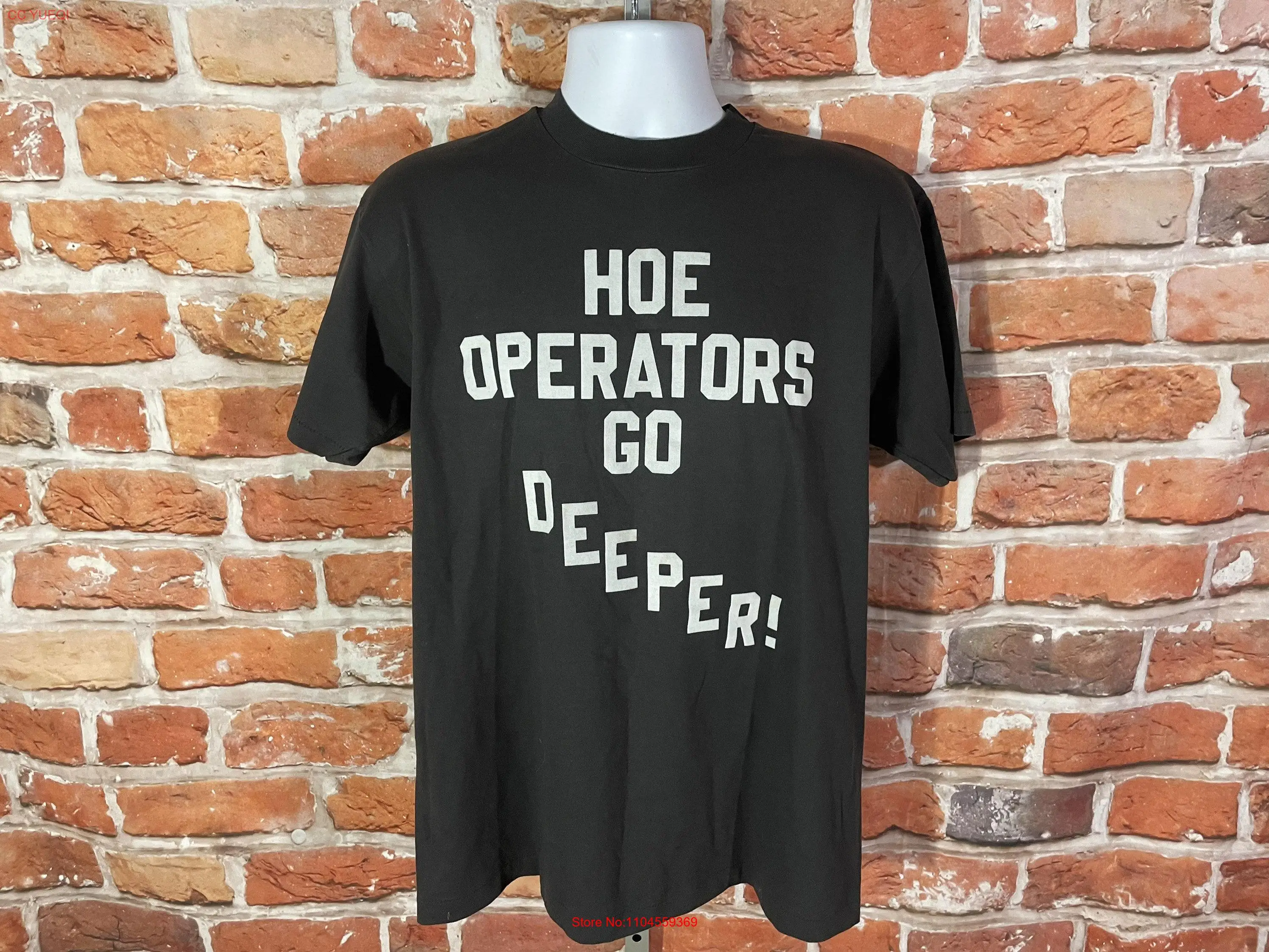 vintage Hoe Operators Go Deeper shirt sz L 80s 90s construction heavy equipment grunge emo indie funny