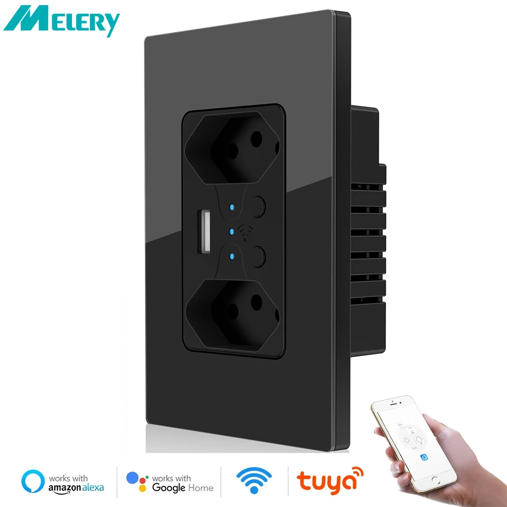 WiFi Smart Brazil Wall Socket Tomada USB Electrical Plug Outlets Plastic Glass Panel Remote Control by Tuya Alexa Google Home