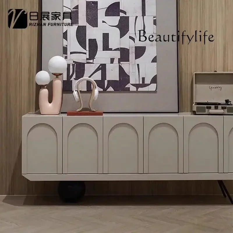 خزانة جانبية مصممة، طراز حديث، زخرفة طاولة ذات نهاية شريطية طويلة، إحساس عالي وأزياء #4