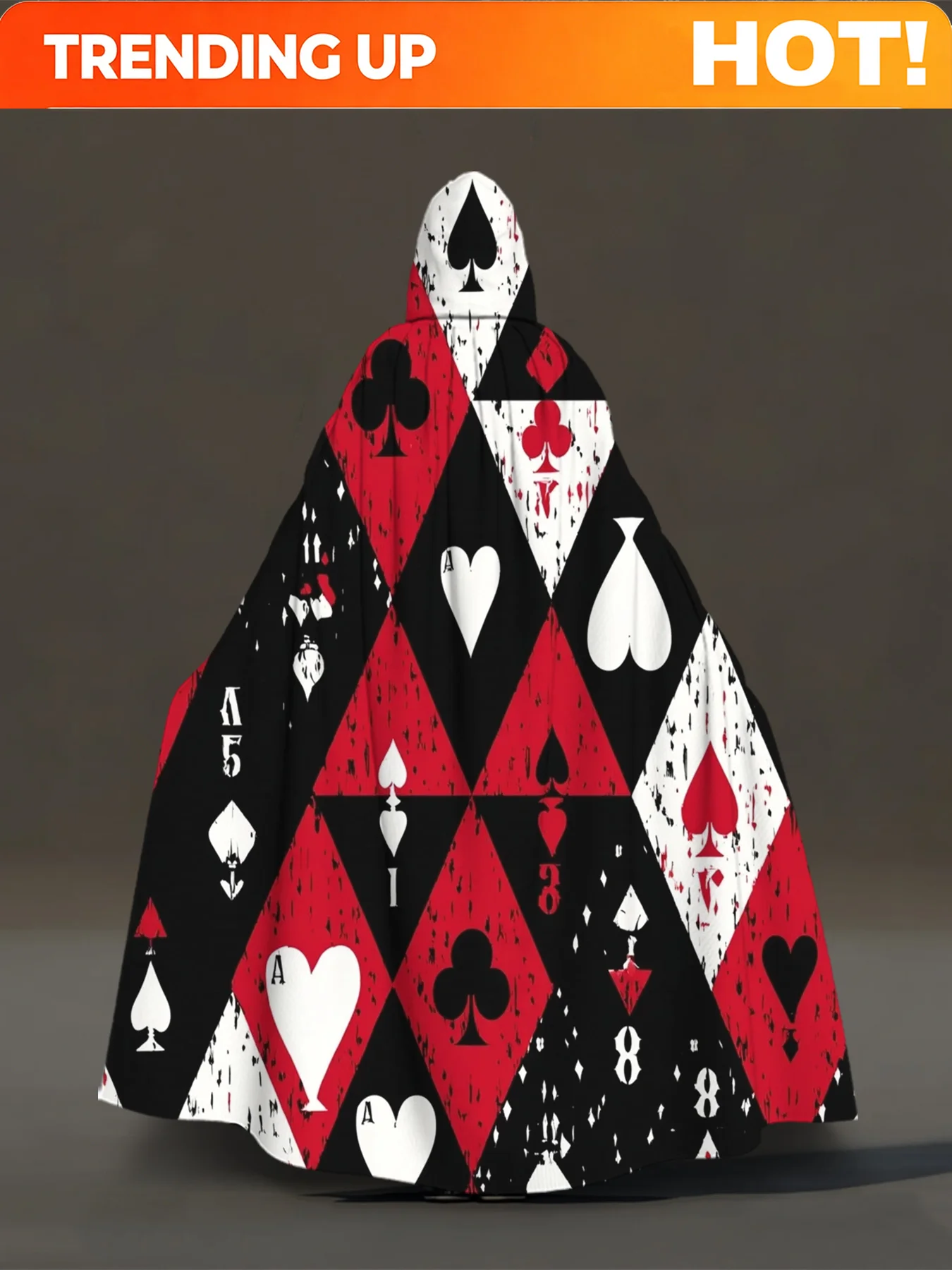 Customization 1pc 2D Flat Robes | Playing Card Suit Diamonds Pattern Hooded Capes, Costume Cloak For Cosplay, Halloween, Carniva