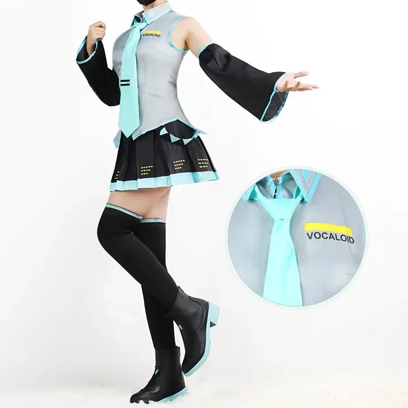 Miku disfraz de Cosplay para mujer, traje de Anime JP COS, vestido Midi para mujer, cantante Virtual, Peluca de fiesta de Carnaval Kawaii, conjunto