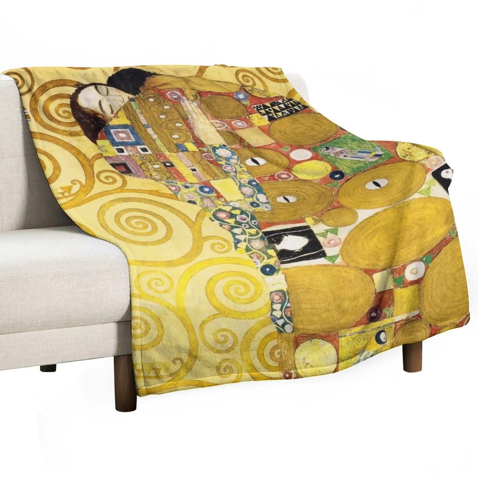 The Embrace (Fulfilment) by Gustav Klimt (1905) Throw Blanket Plaid on the sofa Luxury Throw wednesday Softest Blankets