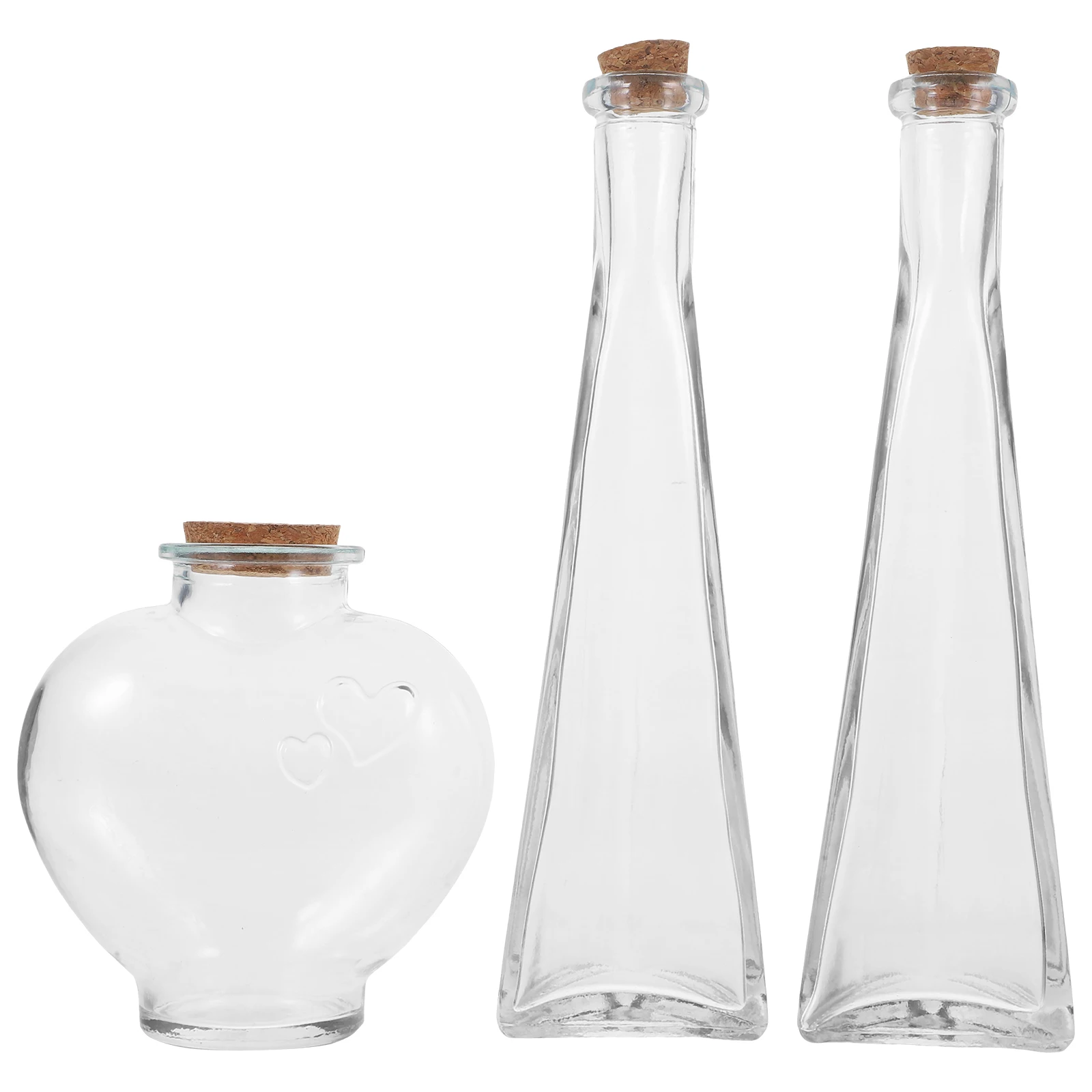 

3Pcs Ceremony Bottle Set Clear Glass Wishing Jars Prismatic Shape for Wedding Sand Ceremony Craft Storage Decorative Mini Bottle
