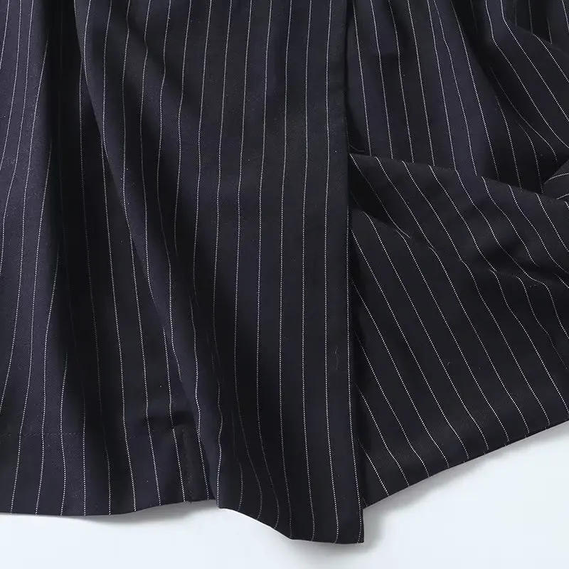 Maxdutti Autumn New French Fashion Navy Dress Women Striped Sleeveless Suit Dress Office Ladies Retro Elegant Midi Vest