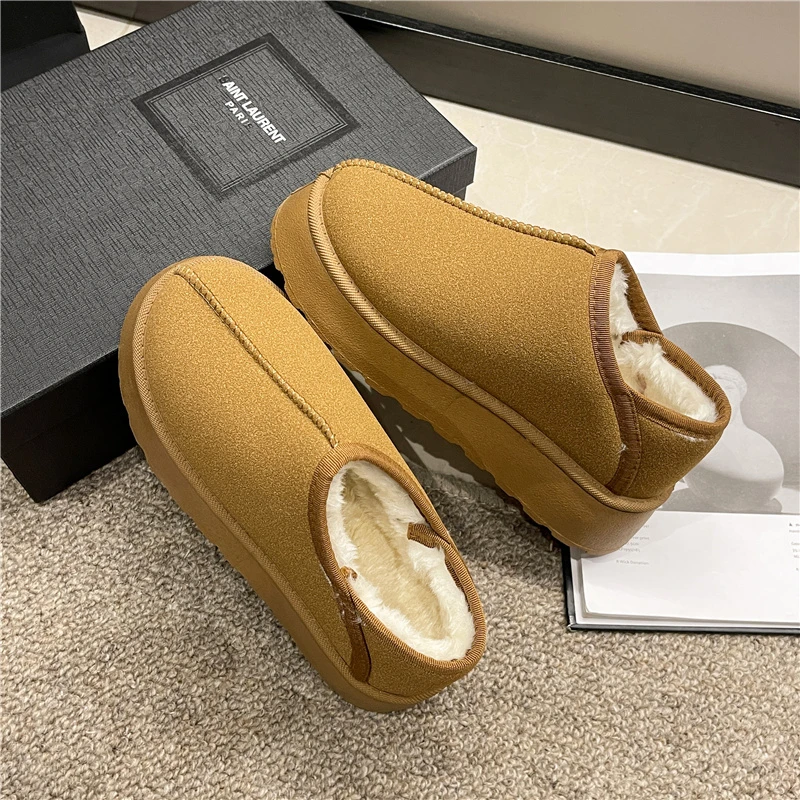 2024 New Winter Short Plush Warm Snow Boots Women Fashion Suede Platform Low up Ankle Boots Flat Heel Non Slip Casual ShoesBotas