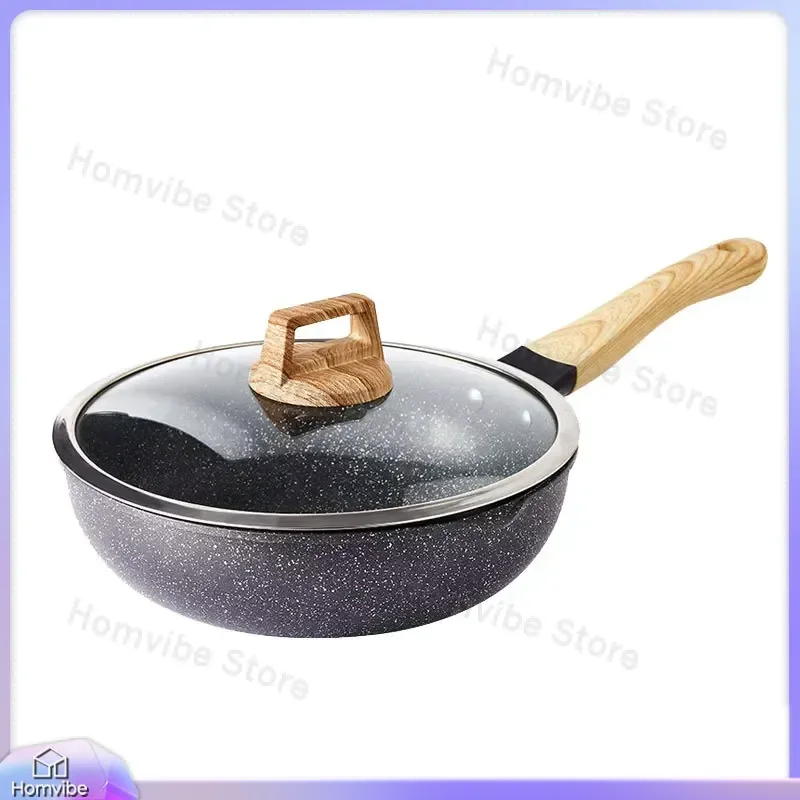 Non-Stick Granite Coated Frying Pan Set Heavy Duty Cast Iron Cookware for Gas Induction Stovetops Kitchen Cooking