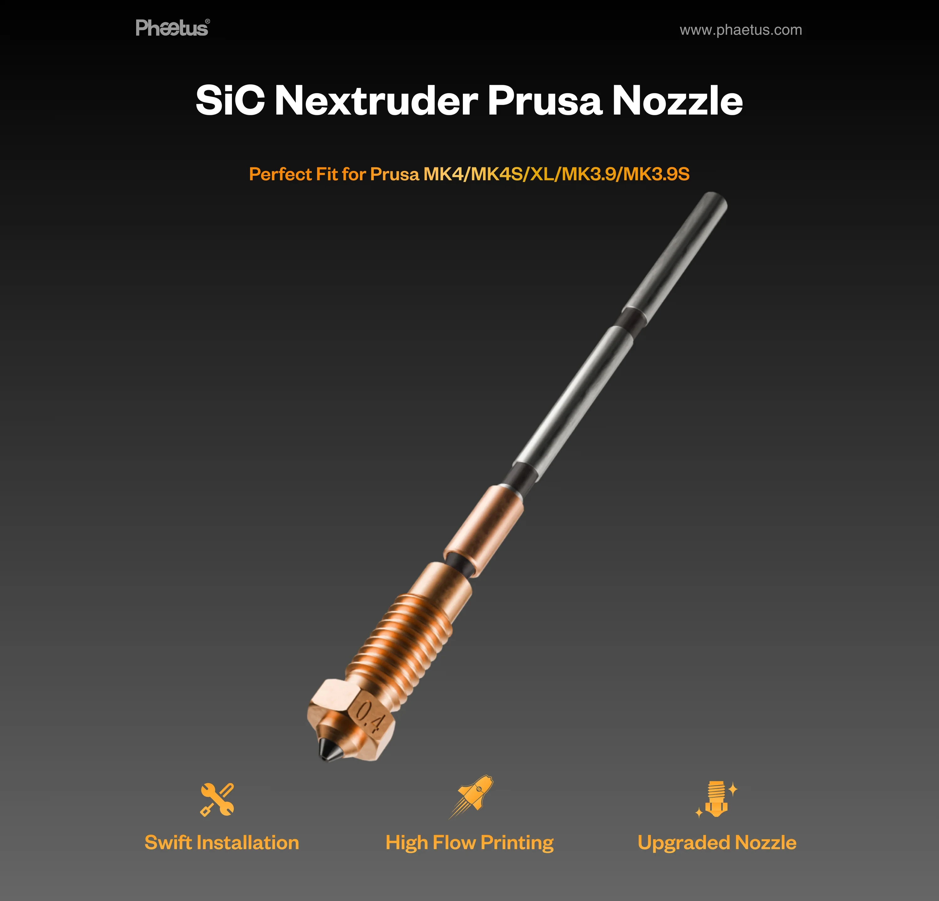 Trianglelab Phaetus MK4 MK4S SiC Nextruder Prusa Düse Siliziumkarbid-Düse + Heat Break mit EndCoat ™ Beschichtung für Doppelmachung des Effekts – Detail 1