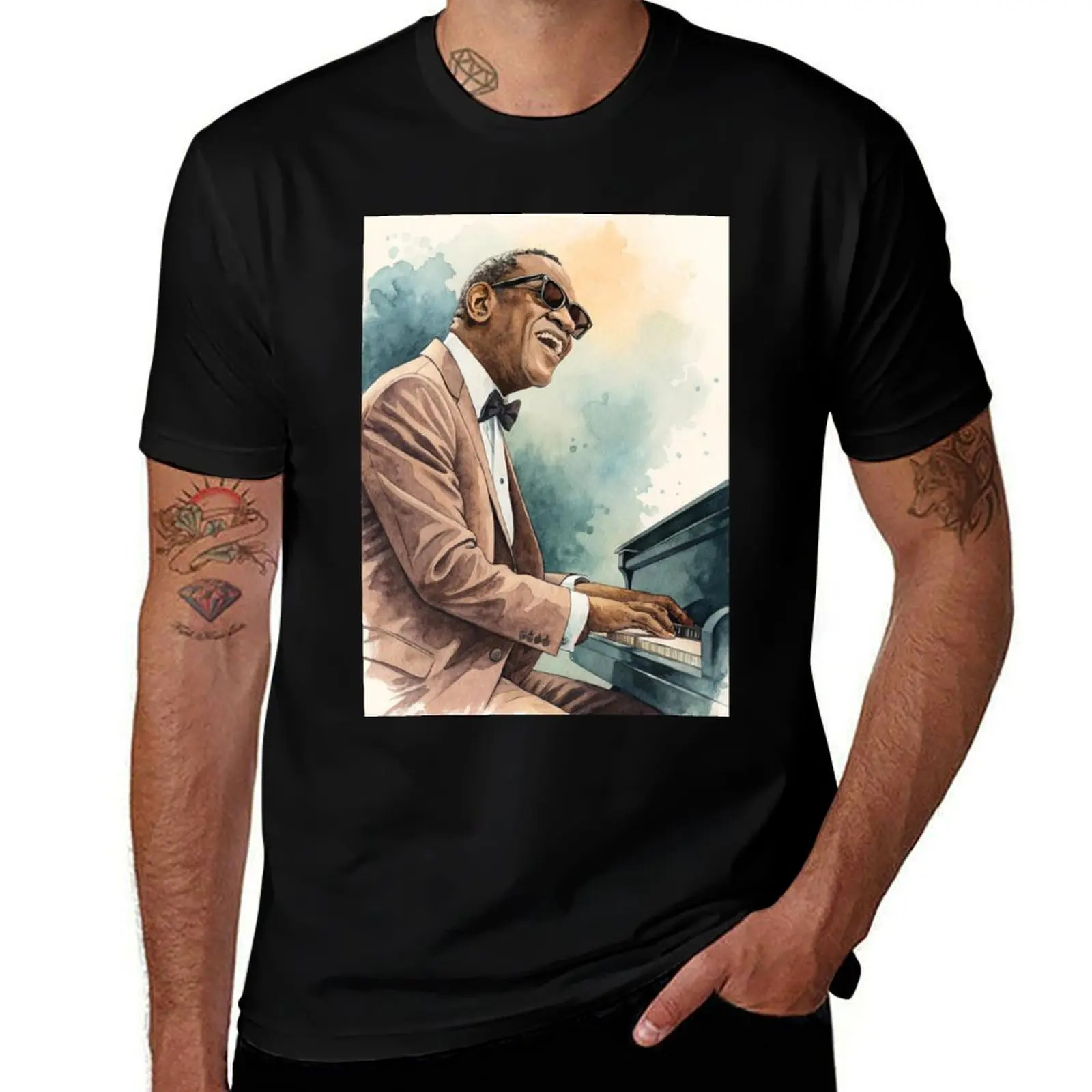 

ray charles T-Shirt basketball graphic tees blue lock graphic t shirt vintage mens fashion