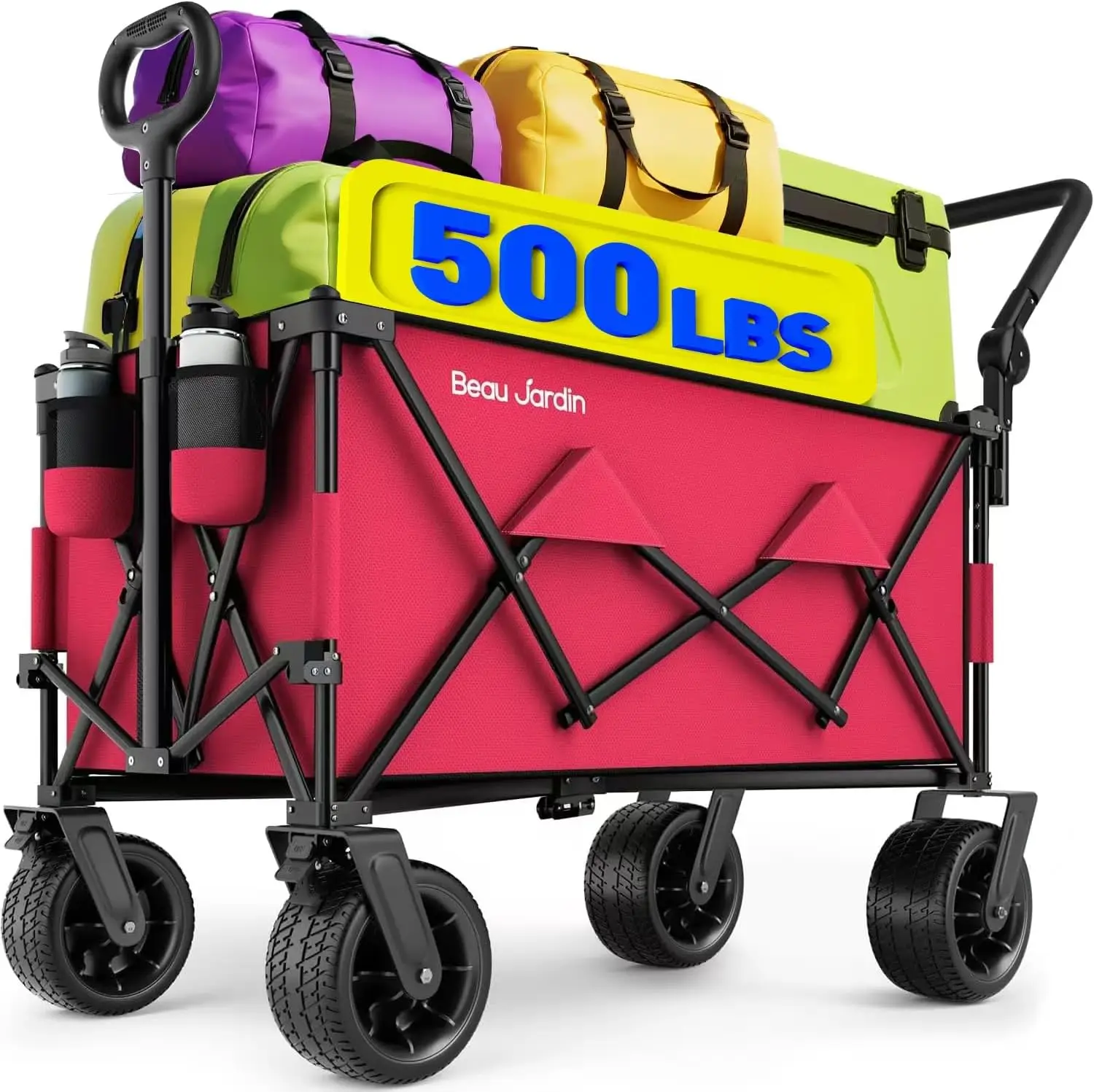 

Folding Push & Pull Beach Wagon 500 lbs Collapsible Foldable Wagons with Push Handle All Terrain Wheels Grocery Utility Camping