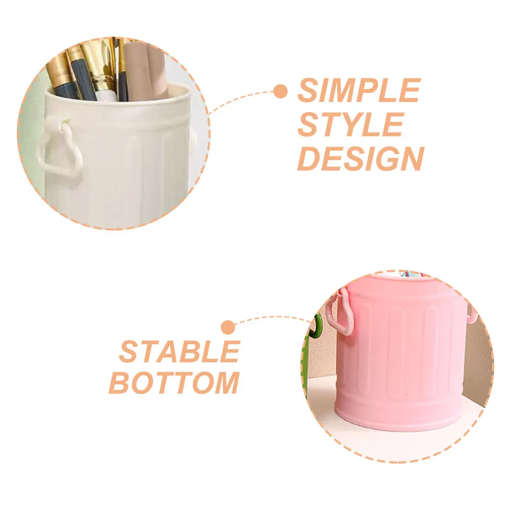

3Pcs Creative Retro Round Storage Bucket Plastic Pen Holder Makeup Brush Organizer Desk Cup Holder Trash Can Office Supplies