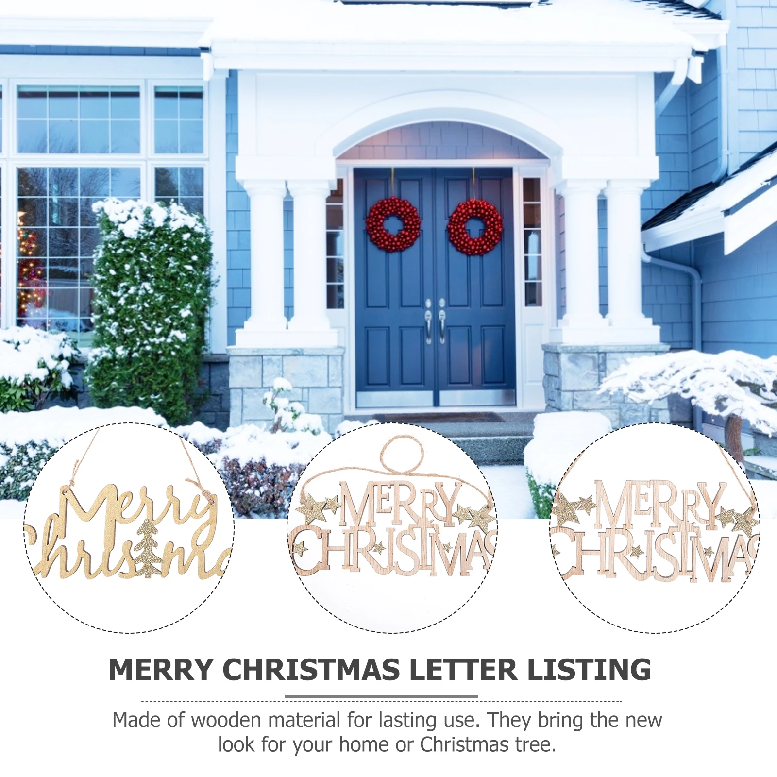 

2pcs Wooden Hanging Sign Letter Board Decorative Plaque Wall Door Christmas Tree Home Party Lightweight Easy Storage Gift