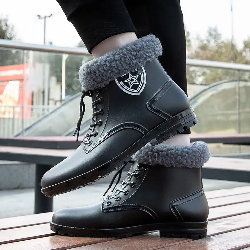 

Black Man Shoes Motorcycle Ankle Chef Kitchen Low Biker Rain Boots for Men Short Cooking Garden Outdoor Rubber Work on Offer Mud