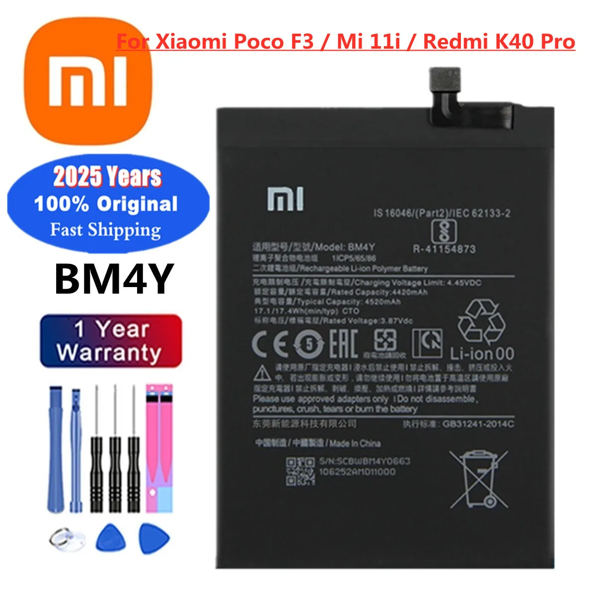 2025 Years 4520mAh Mi 11i Original BM4Y Battery For Xiaomi Poco F3 Redmi K40 Pro K40Pro Battery Batteries Bateria + Tools