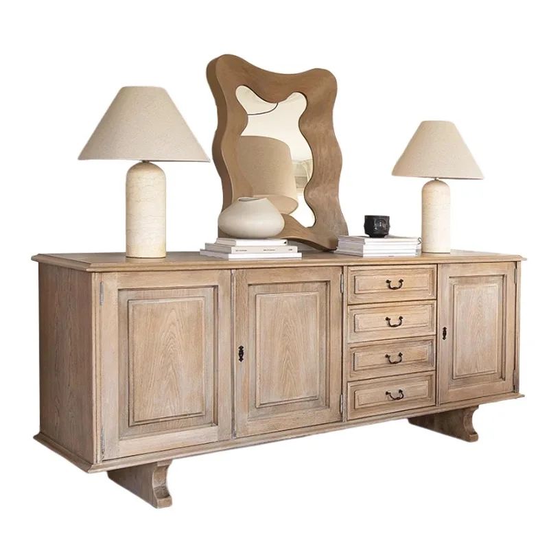 

French retro solid wood carving flower dining side cabinet locker American country living room entrance shoe cabinet