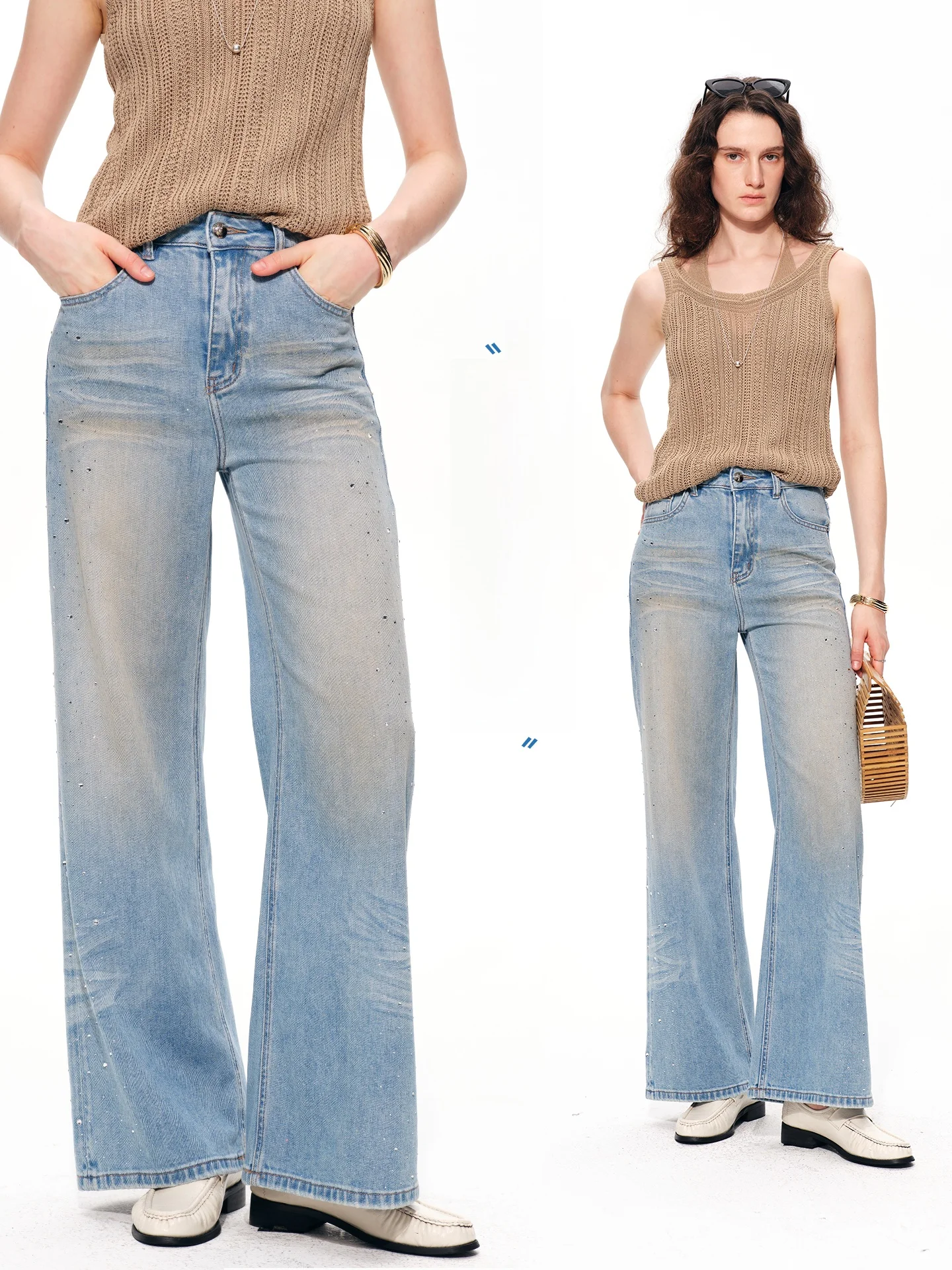 

High Waist Wide Leg Jeans Women's Spring 2026 New Style Slimming Star Straight Leg Jeans Casual Cotton Zipper Ankle Length