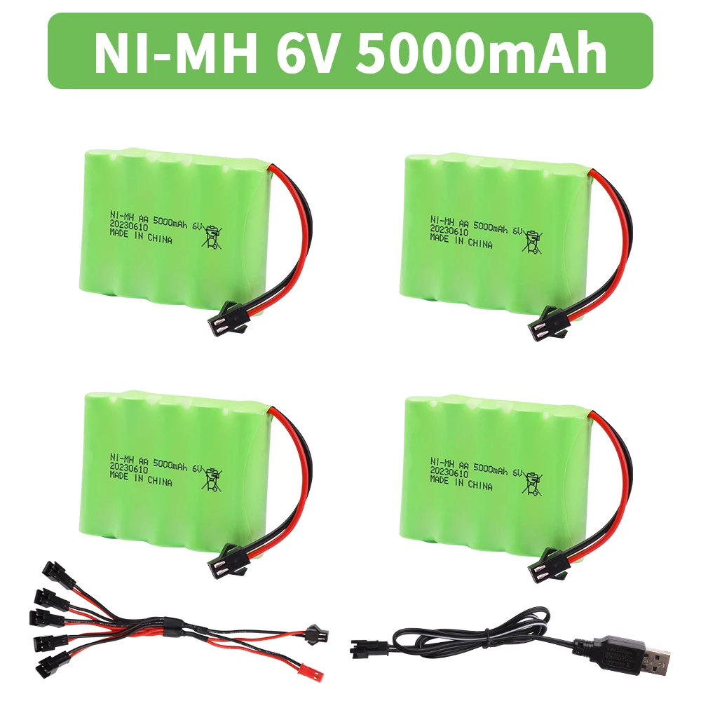 6V 5000mah NiMH Battery with USB Charger For Rc Toys Cars Tank Truck Robots Guns Boats AA Ni-MH 6v Rechargeable Battery Pack