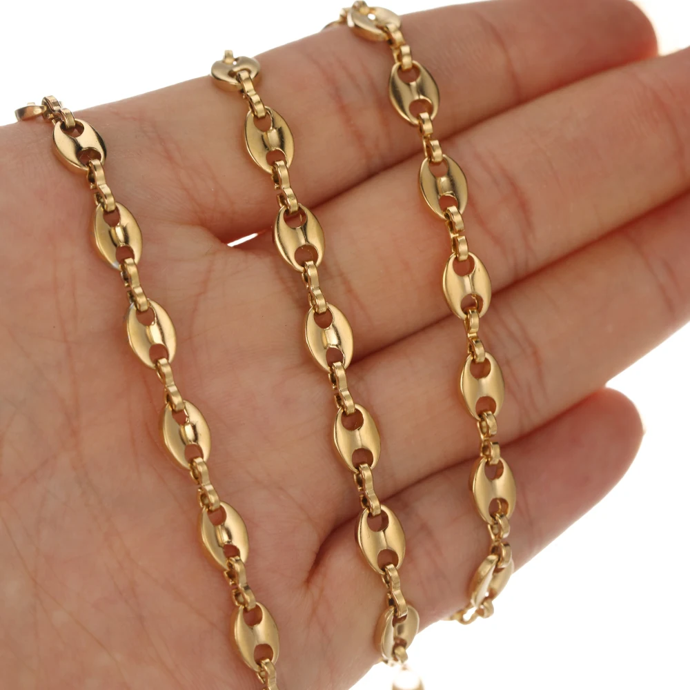 Cadenas de eslabones de cuentas de café de acero inoxidable para mujer, 1 metro, venta al por mayor, a granel, fabricación de joyas, collares,