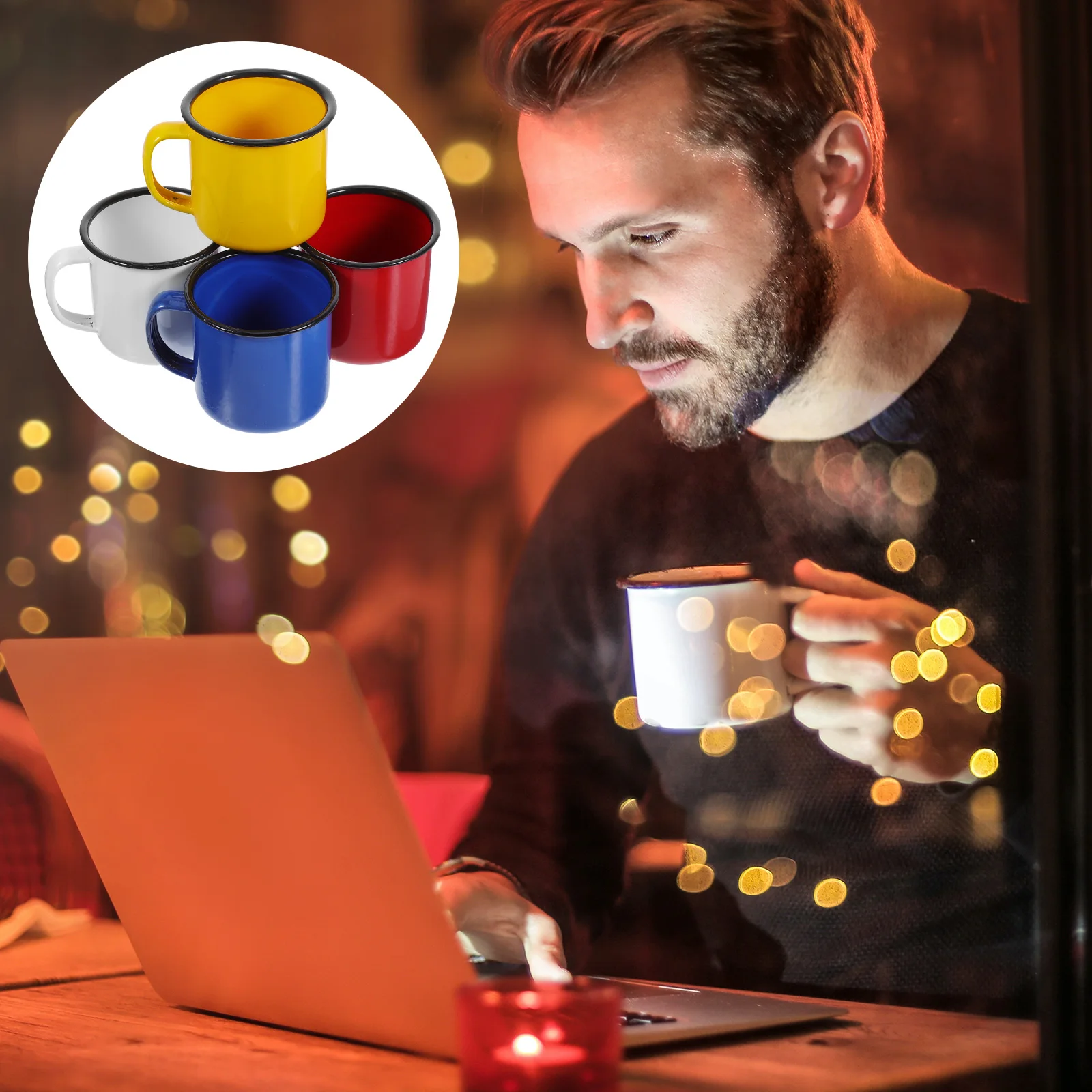 

4pcs Enamel Water Cups Retro Drinking Mugs Vintage Camping Coffee Tea Mug Red Yellow White Blue Household Glass Cup