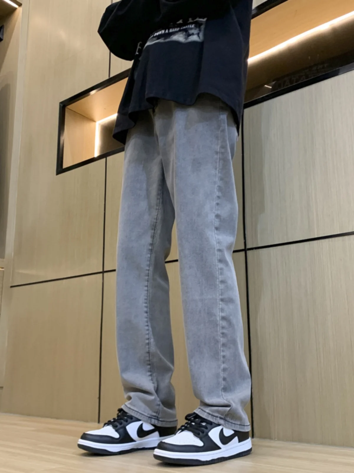 

Cleanfit Grey Cement Men's Jeans American Style Spring Autumn Trendy Slim Straight Leggings Wear Resistant Long Pants