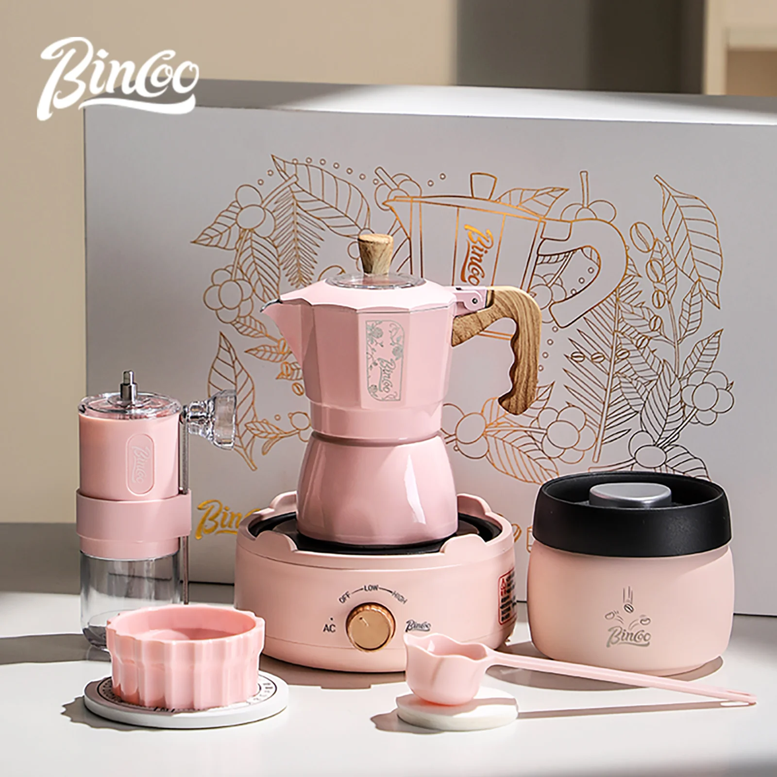 

BINCOO Dual Valve Moka Pot Extraction Coffee Pot Espresso Coffee Maker Italian Home Outdoor Hand Brewed Coffee Pot 220v Gift Box