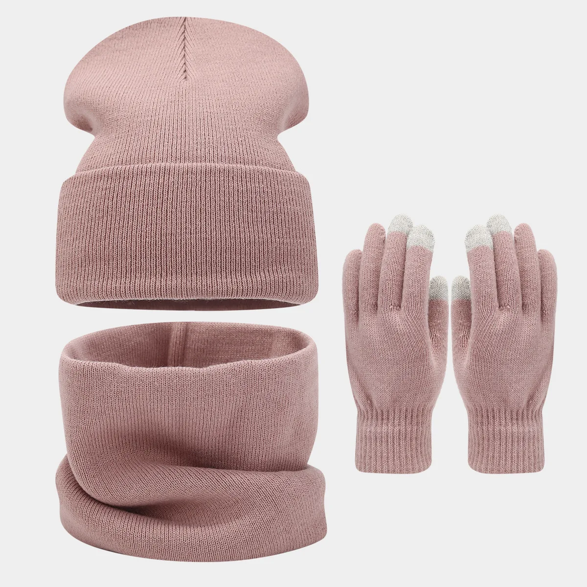 knit beanies snood gloves sets 3pcs for women men unisex solid color winter hats sets simple classic black white gray red fushia