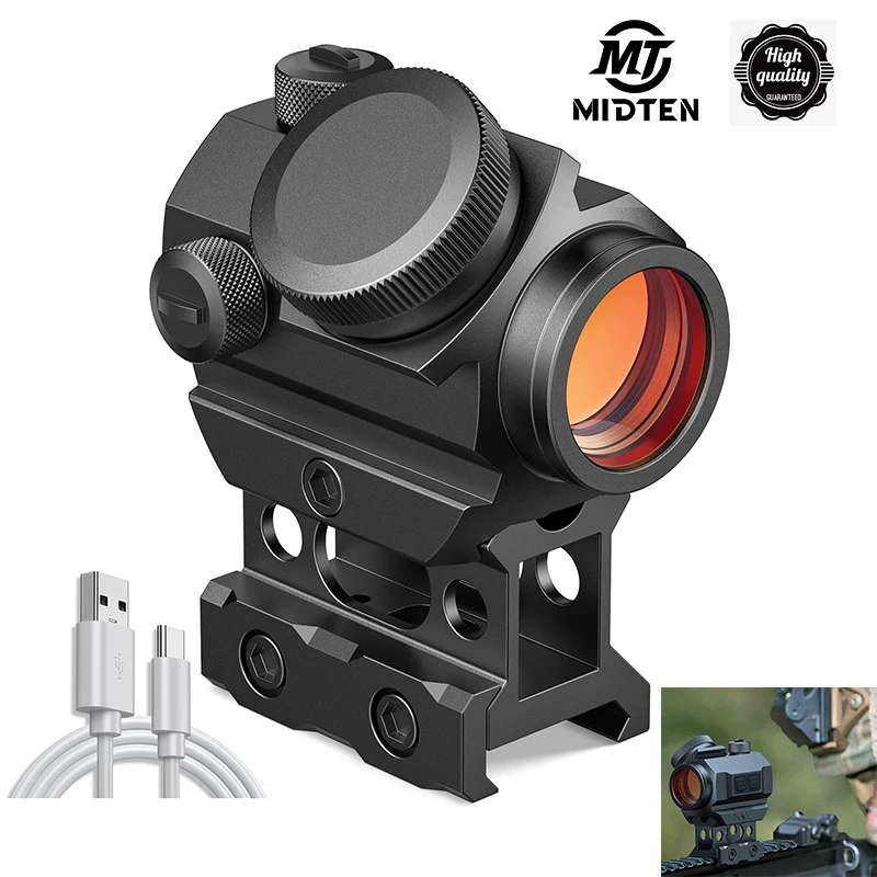 

MidTen Rechargeable Red Dot Sight 1x20mm 2 MOA Red Dot Chargeable Scope with Lower 1/3 Co-Witness Riser