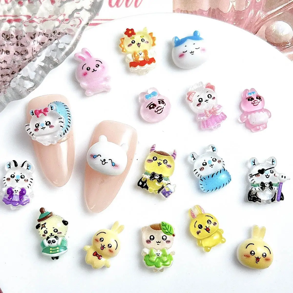 Random Mixed Cartoon Luminous Animal Series Nail Charms 3D Resin Kawaii Rabbit Monkey Cat Nail Art Decoration DIY Accessories